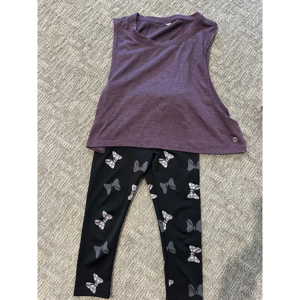 Disney Minnie Mouse Girls 4T Activewear Set Purple Muscle Tank & Bow Leggings